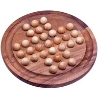 LOGOPLAY Spiel Solitär Gr. XL rund mit hellen Kugeln, Gesellschaftsspiel, Solitär XL rund Edles Knobelspiel aus Samena-Holz mit Holzkugeln Ø 26