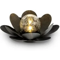 Spetebo LED Solarleuchte LED Solar Lotusblüte schwarz mit Crackleglas Kugel - 24 x 10 cm, Einschaltautomatik, LED fest integriert, warmweiß, Garten Deko Kugelleuchte im Blumen Design