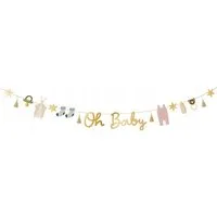 partydeco Girlande Girlande zur Geburt & Baby Shower „Oh Baby“ – 250 cm