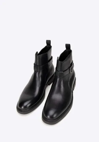 Wittchen Herren-Chelsea-Boots aus Leder mit Schnalle, Schwarz, Naturleder
