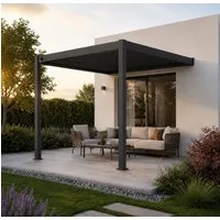 Weide Pergola Wandpergola Classic 3 x 3 m Anthrazit Vollaluminium Lamellendach, BxTxH: 300x300x255 cm, (Hochwertigstes Aluminium & verzinkte Stahl-Lamellen, Komplettset)