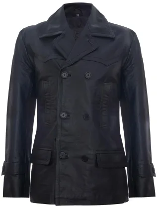 Kuhfell Dr. Who Naval German Pea Coat Lederjacke