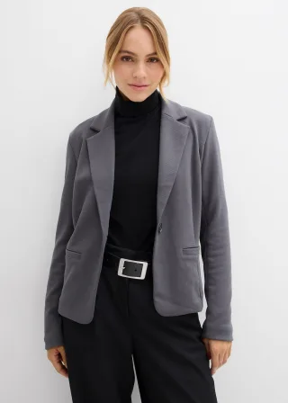 bonprix Sweatblazer mit fließender Viskose, grau, Gr.40/42 (M), Blazer mit Reverskragen, aus Viskose