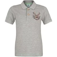 Isar-Trachten Trachtenhemd Trachtenshirt Kind - HIRSCHKOPF - grau, jeansblau
