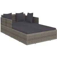 vidaXL Gartenliege Sonnenliege mit Kissen Grau 182x118x63 cm Poly Rattan