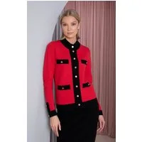 Passioni Strickjacke mit Stehkragen in Rot und Schwarz und goldenen Knöpfen