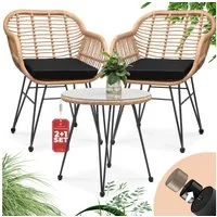 Casaria Balkonset Bali, (3-tlg), Rattan-Optik 5cm Auflagen Wetterfest Sicherheitsglas Höhenverstellbar
