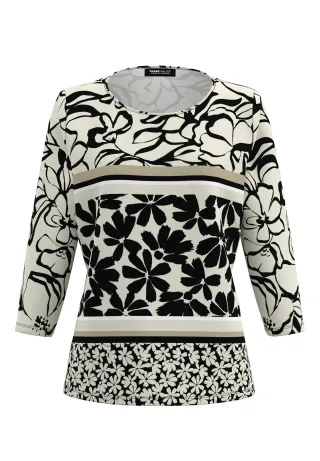 FRANK WALDER - Shirt MONOCHROME ESSENCE mit Panneauxprint ecru/cashew/schwarz - Gr. - 48