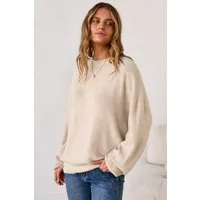Arach&Cloz Strickpullover Damen Pullover Langarm Wolle Blend Rundhalsausschnitt Strickpullover Oversized Oberteile Strick Tops