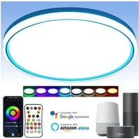 POPOLIC Deckenleuchten 24W Graffiti-Smart-RGB-Farb-Deckenleuchte,Ø30 cm, Mit Fernbedienung, integrierter LED-Beleuchtung, Sprachsteuerung, Timer und einer Dicke von 5,8 cm.