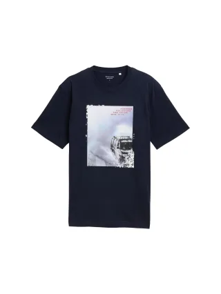 Tom Tailor - T-Shirt mit Foto-Print sky captain blue - Gr. - L
