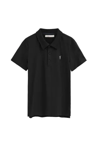 Poloshirt schwarz aus T-Shirt-Stoff mit Rigby Go Stickerei