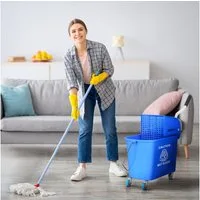 HOMCOM Putzeimer 20 Fahreimer, (Wischwagen, 1-tlg., Putzwage), mit Presse 2 Kammern Blau