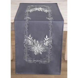 Stickläufer "Weihnachtsstern grau/silber"