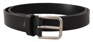 Dolce & Gabbana Kalbsleder Gürtel mit silbernem Metallverschluss in Schwarz