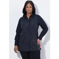 Ulla Popken Hemdbluse Bluse Ziersteine A-Linie Hemdkragen Langarm