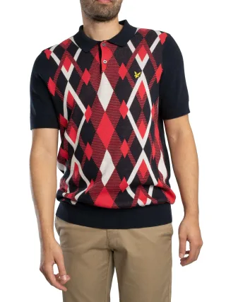 Lyle & Scott Poloshirt Aus Baumwoll-Argyle-Strick, Rot