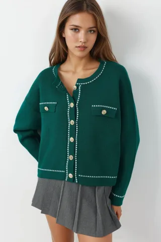 Rippstrick-Cardigan mit Knopfverschluss