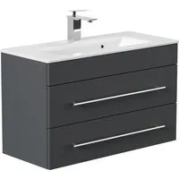 Magnolia Home Waschtisch Badmöbel Mars 800 SlimLine 80x36cm mit 2 SoftClose Schubladen grafit