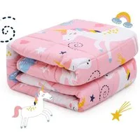 SiviO Gewichtsdecke Kinder Therapie-Bettdecke aus Baumwolle, Weiche Kuschelige Bettdecke, stressreduzierende Kuscheldecke, 90x120cm,Rosa Einhorn,1.3kg