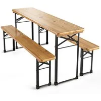 Beautissu Bierzeltgarnitur 3tlg Bierzeltgarnitur klappbar Holz BT22, 170x46cm, Biergartengarnitur Festzeltgarnitur Campingtisch Outdoor