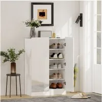 HOMCOM Schuhschrank Schuhregal mit Belüftungslöchern, Hochglanztüren und Soft-Close (Schuhkommode, 1-St., Schuhaufbewahrung) verstellbare Regale, Weiß