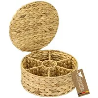 HMF Teebox Teebox aus Wasserhyazinthe mit 7 Fächern, Aufbewahrung von Teebeuteln, Wasserhyazinthe, Aufbewahrungskorb als Organizer für Küche, Bad Wohnbereich, ø 27x11 cm