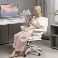 HOMCOM Schreibtischstuhl mit Kippfunktion, gepolstert, höhenverstellbar, mit Fußstütze (Bürostuhl, 1 St), bis 120 kg belastbar, für Büro, Arbeitszimmer, Weiß