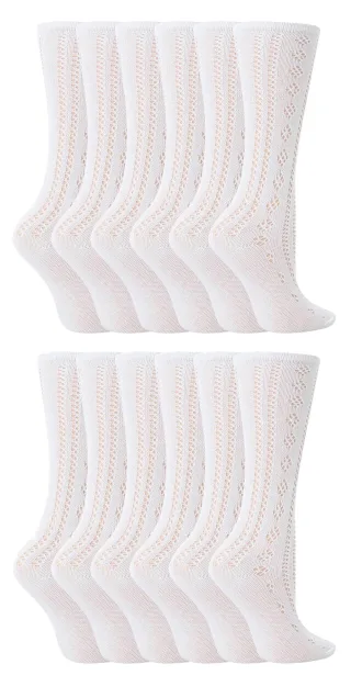 12er-Pack Mädchen Baumwollreiche Kniestrümpfe Weiß Uniform Socken - Weiß