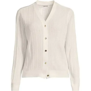 Rippstrick-Cardigan mit Seide, Damen,  Weiß, Baumwolle/Seide/Nylon, by Lands' End