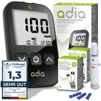 ADIA Blutzuckermessgerät adia Blutzuckermessgerät Set + 110 Teststreifen, mg/dl