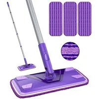 HUGERSTONE Wischmopp Bodenwischer Set mit 3 Ersatzbezug Mikrofaser Pads und Teleskopgriff, (360°-Drehbarer Wischer Boden, Arbeitshöhe 63-140cm), Wischmopp Set Geeignet zur Reinigung aller Bodenarten