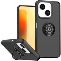 Wigento Handyhülle Für ZTE Blade A35e 4G Q Shadow Design TPU + PC Schutz Hülle Schwarz, Magnetringhalter stoßfestes Hybrid Material