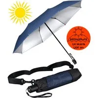 iX-brella Taschenregenschirm Sonnen-Regenschirm mit UPF 50+, UV-Hitze-Schutz, mit Umhängetasche, mit Handöffner, innen silber