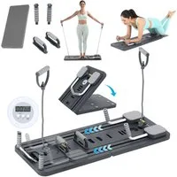 LETGOSPT Liegestützgriffe Pilates Board 2026 Verbessertes Faltbarer Pilates-Body-Shaping-Set (Multifunktionales Pilates-Set mit LED-Zähler, Handyhalterung, Bauchtrainer, Ellenbogenstütze, Sportgriffe, Widerstandsband,Yogaboard), für Zuhause und Fitne