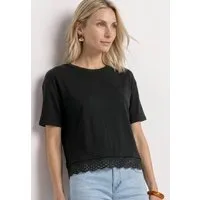STREET ONE Kurzarmshirt Sommershirt mit Spitzenborte am Saum