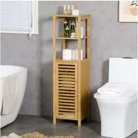 Kleankin Badkommode höhevestellbar, aus Bambus, mit Schrank, zwei offene Ablagen (Badezimmerschrank, 1 St., Badezimmermöbel), für Badezimmer, 33 x 30 x 120 cm Naturholz