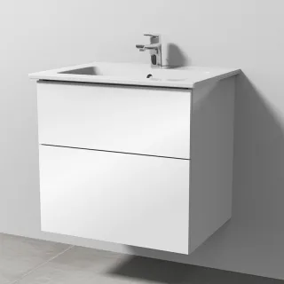 Sanipa 3way Keramik-Set Venticello Keramik-Waschtisch und Unterbau mit 2 Auszügen, Weiß-Glanz SF32278