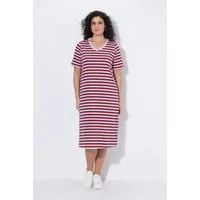 Ulla Popken Jerseykleid Midikleid Ringel A-Linie V-Ausschnitt Halbarm