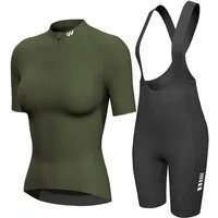 Wulibike Radtrikot Damen 2-tlg. Urban Fitness Fahrradbekleidungsset, Damen Radtrikot-Set (2-tlg) Figurbetontes Netz-Trikot & High-Waist Bib-Shorts mit Schaumpolster
