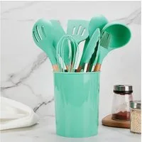 Faizee Möbel Kochbesteck-Set Küchenhelfer Set 12tlg Silikon Kochbesteck Holzgriff Küchenutensilien (12-tlg)