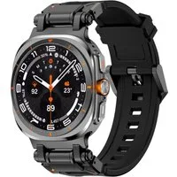 Wigento Smartwatch-Armband Für Samsung Galaxy Watch Ultra 47mm Silikon Metall Arm Band Schwarz, Metall Silikonarmband mit Metallverschluss, verstellbare Länge