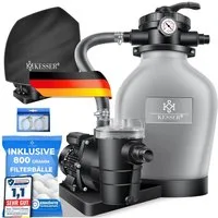 KESSER Sandfilteranlage Sandfilter mit Pumpe & 800g Filterbälle 10 m³/h Filteranlage für Pools, Poolfilter Set inkl. Wettercover, 7-Wege Ventil mit Druckanzeige