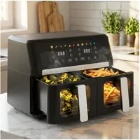 Casativo Heißluftfritteuse 9L Dual Zone Air Fryer – 2x 4,5L Körbe mit Sichtfenster, 2400 W, LED Touch Display – XXL Heissluft Fritteuse