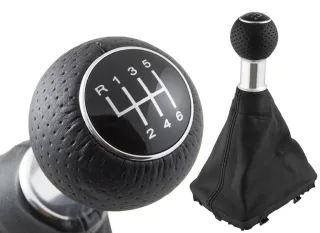 PREMIUM Schaltknauf Manschette Loch-Leder Alu Schwarz 6-Gang für Audi A6 4F C6