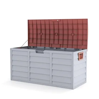 Livingandhome Gartenbox, Grau, Braun, Kunststoff, 112x54x49 cm, Aufbewahrung & Schutzhüllen, Gartenboxen