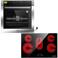 KB Elements Elektro-Herd-Set Einbaubackofen 60 cm mit 5-Zonen Glaskeramik Kochfeld 77 cm, mit 2-fach-Teleskopauszug, AQUA CLEAN, Einbaubackofen Full Touch mit 15 Funktionen, Air Fry Funktion