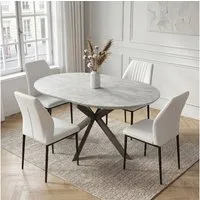 Jiexi Essgruppe Essgruppe ausziehbar rund bis oval MDF Tisch mit PU-Leder Stühlen