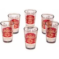 Marrakesch Orient & Mediterran Interior Teeglas 6er-Set marokkanische Teegläser Marrakesch aus verziertem Glas Rot 9cm, 6-tlg., Glas, Handarbeit