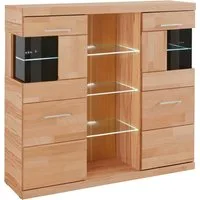 OTTO home Highboard Ribe,120cm breit,112cm hoch,Oberplatte massiv,12 Fächer, Holz massiv, Holzwerkstoff, Metall Griffe,2Türen mit Glaseinsatz